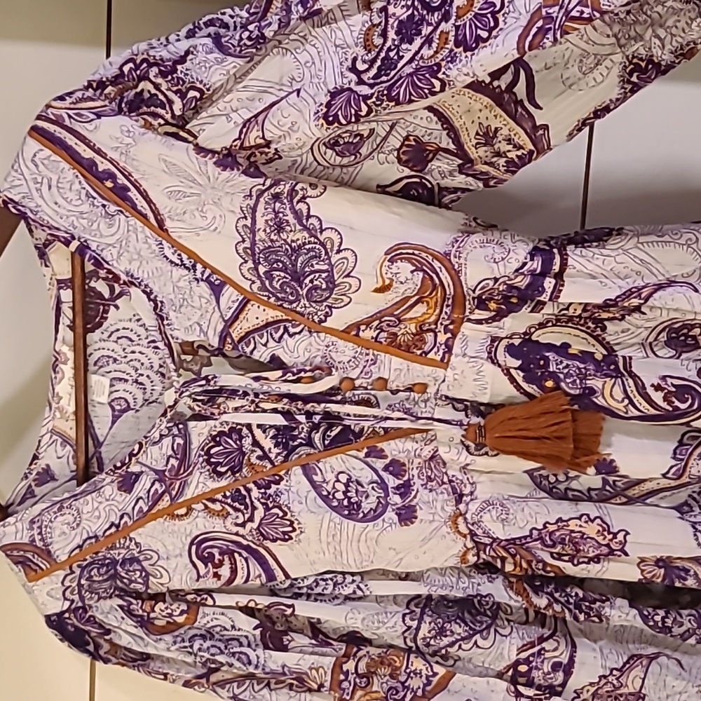 Free People White Dress with Purple Paisley and Rust Tassels - Picture 8 of 8